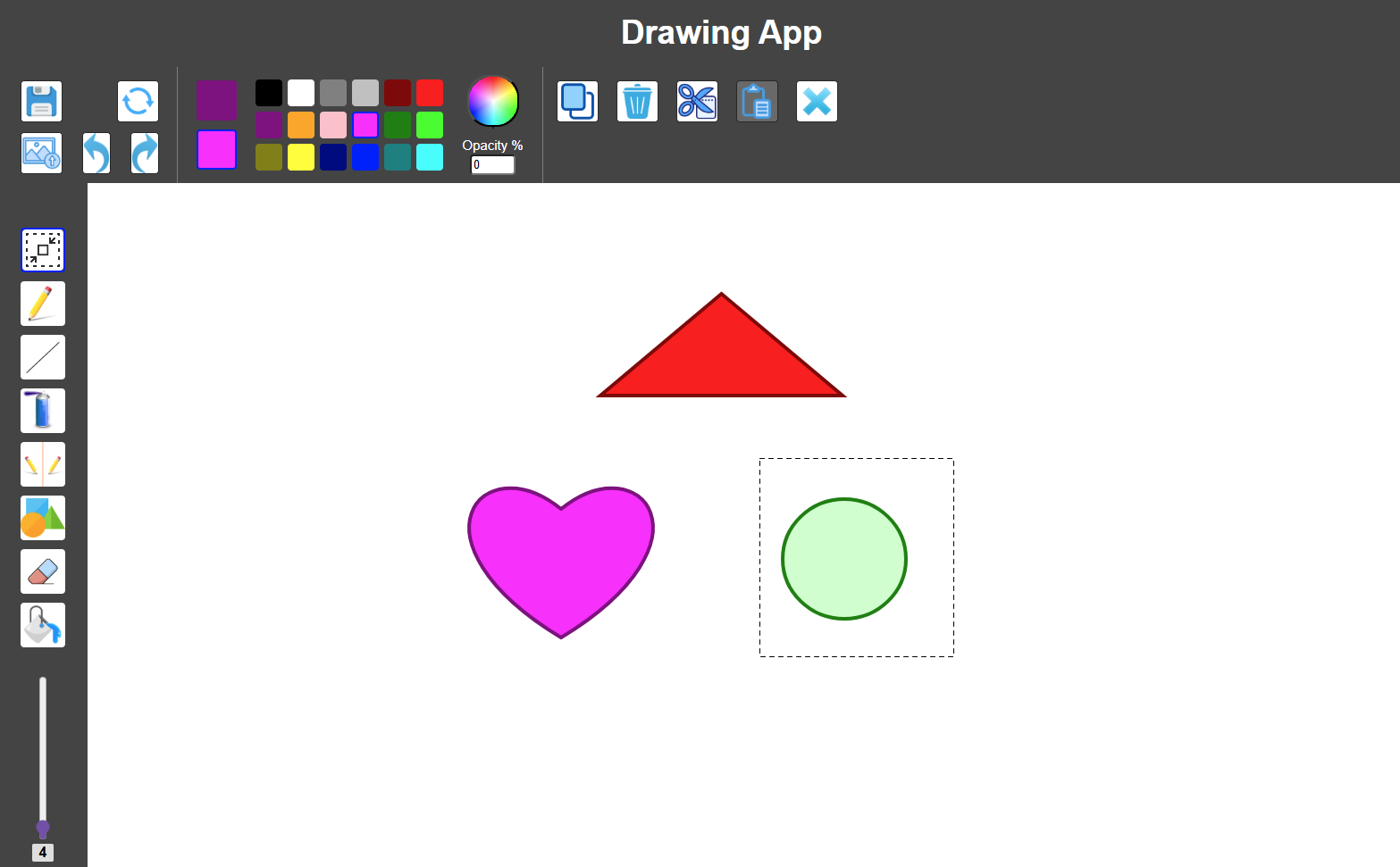 Screenshot of the cut and paste function of the drawing app.
