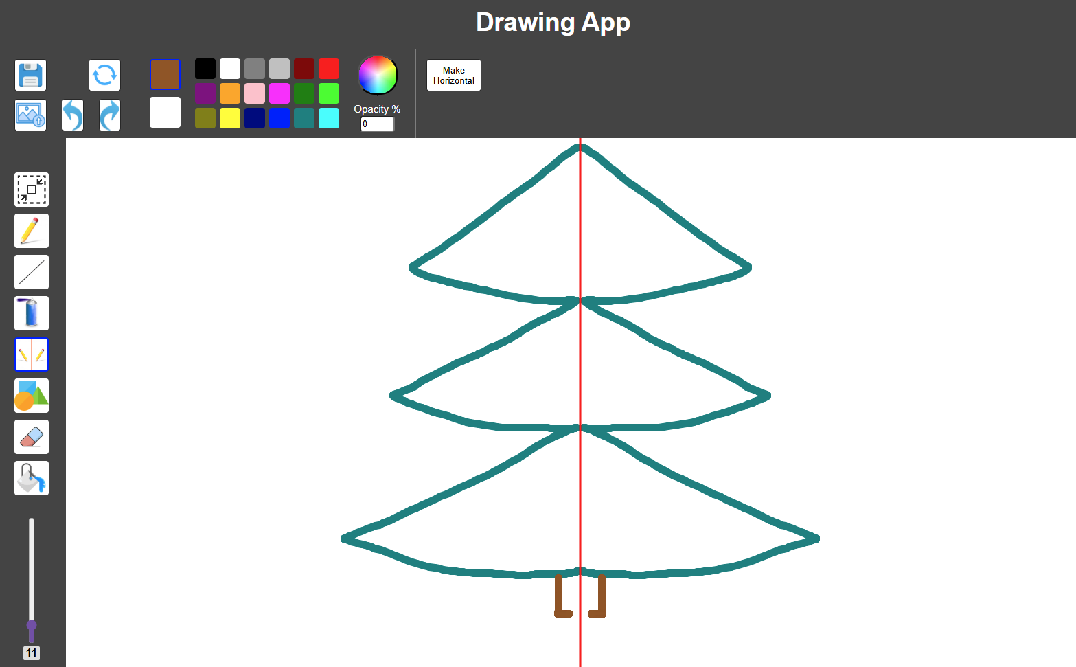 A fir-tree drawn on the canvas with the mirror tool.