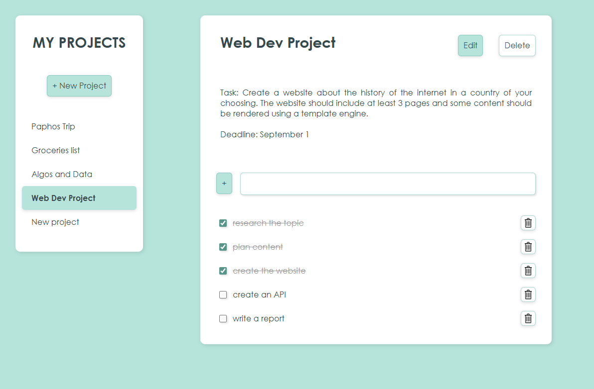 Screenshot of the to-do list app project