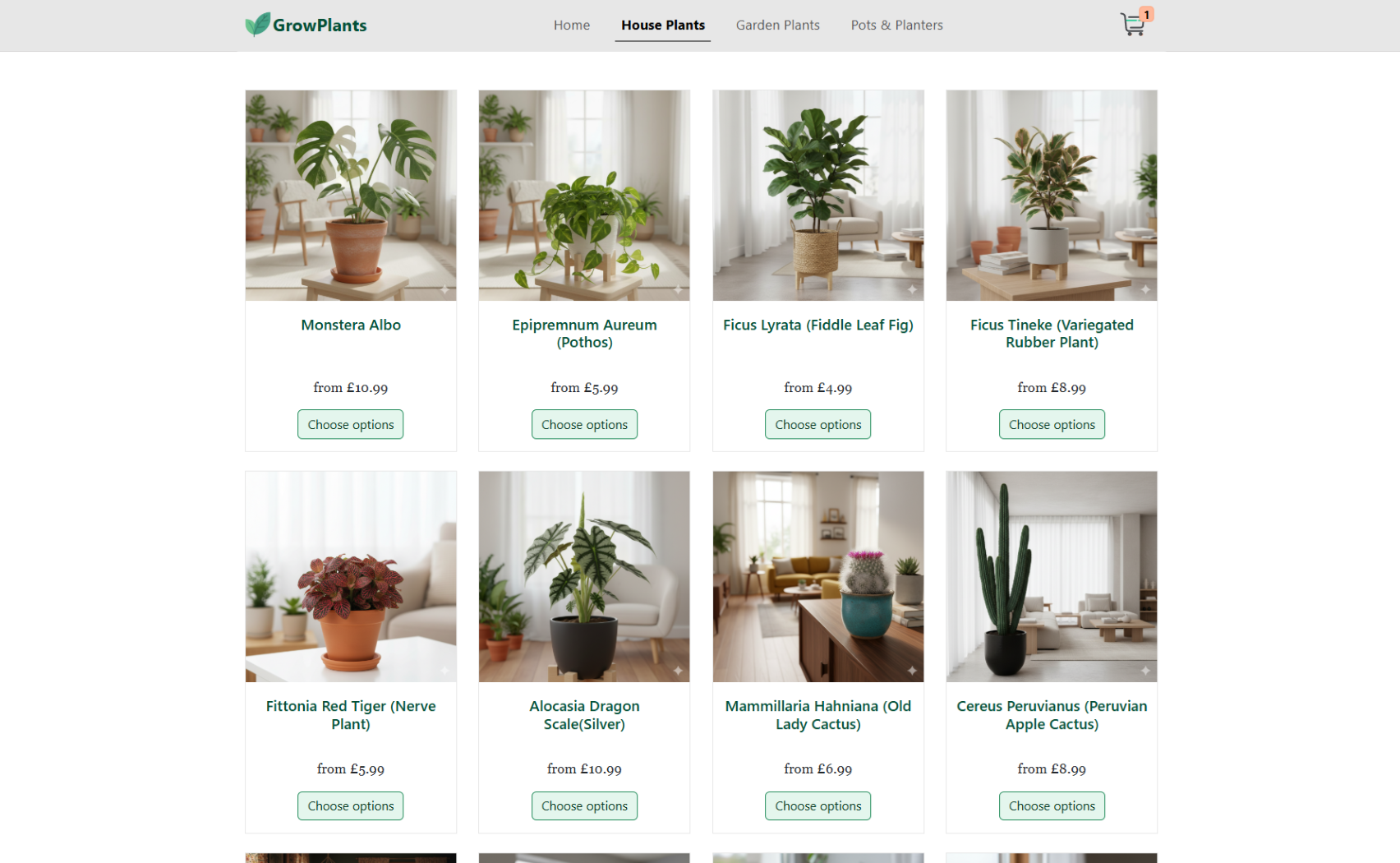 Screenshot of the growplants product page